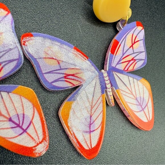 Colorful Orange and Purple Acrylic Butterfly Earrings - Pierced - Picture 3 of 6